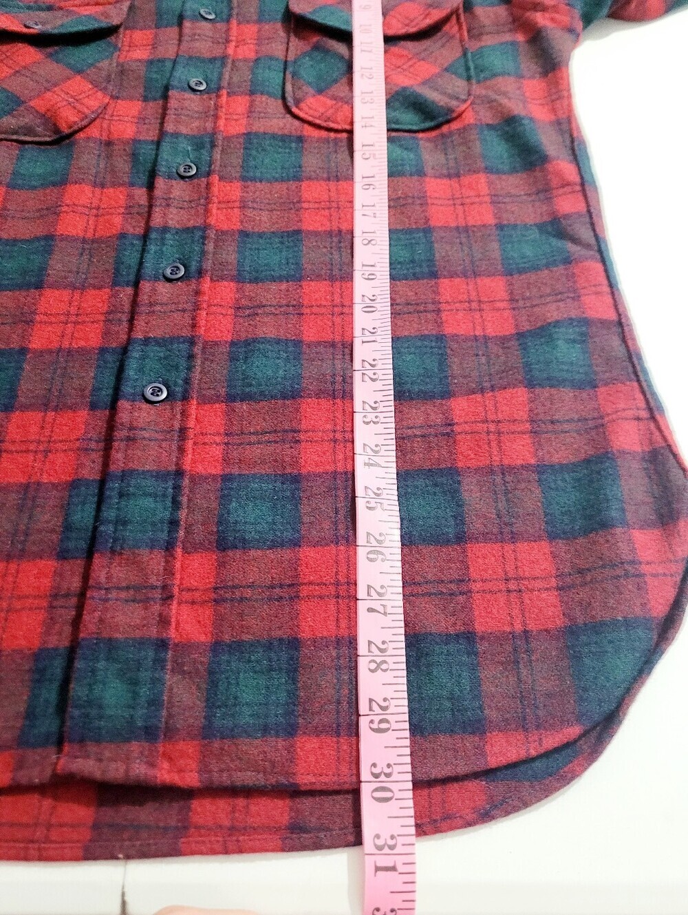 Vintage Pendleton 100% Virgin Wool Board Shirt Red Green Plaid Made In USA Med - Picture 10 of 13
